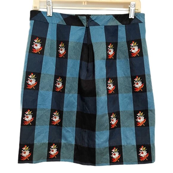 Turquoise check embroidered floral mini skirt, HD in Paris - Picture 2 of 2